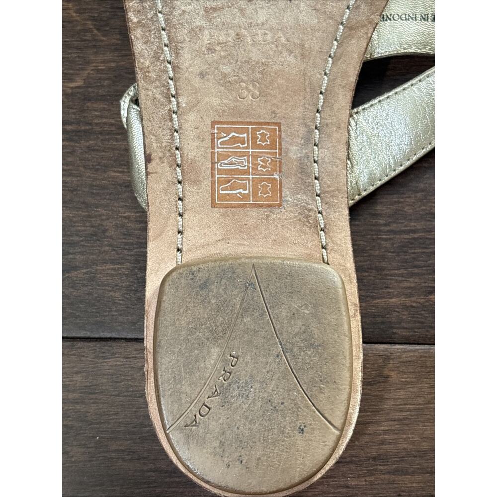 Prada Gold Leather Thong Sandals Women’s Size 38 Logo Buckle - Picture 8 of 8
